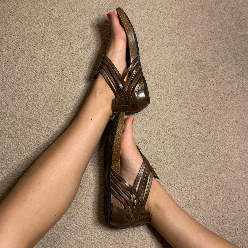Brown wedge sandals
